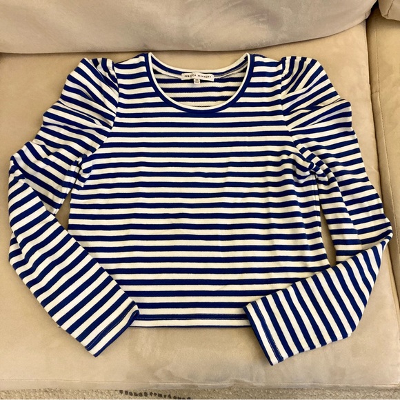 Rebecca Minkoff Striped Crop Lightweight Sweatshirt Top - Picture 5 of 6